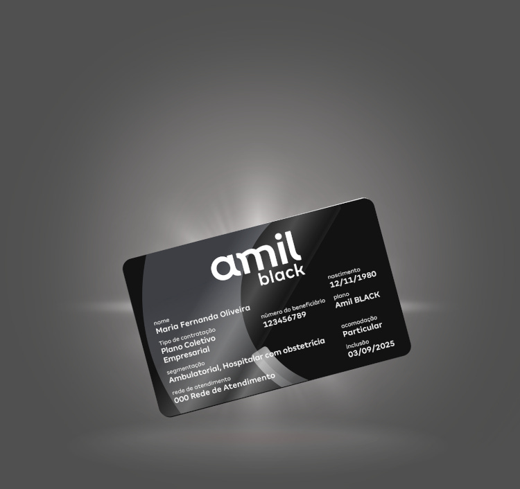 Cartão do Plano de Saúde Amil Black Premium Empresarial
